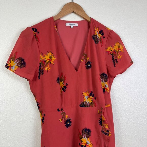 Madewell Posy Cactus Short Sleeve Mini Ruffle Dress Spiced Rose Women’s Size 2 - Picture 3 of 10